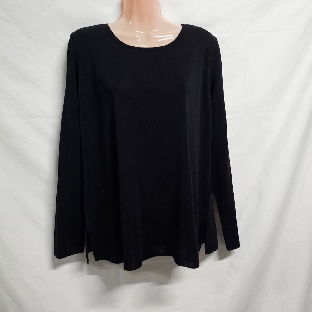 Exclusively Misook Round Neck Essential Top Blouse Size L Black